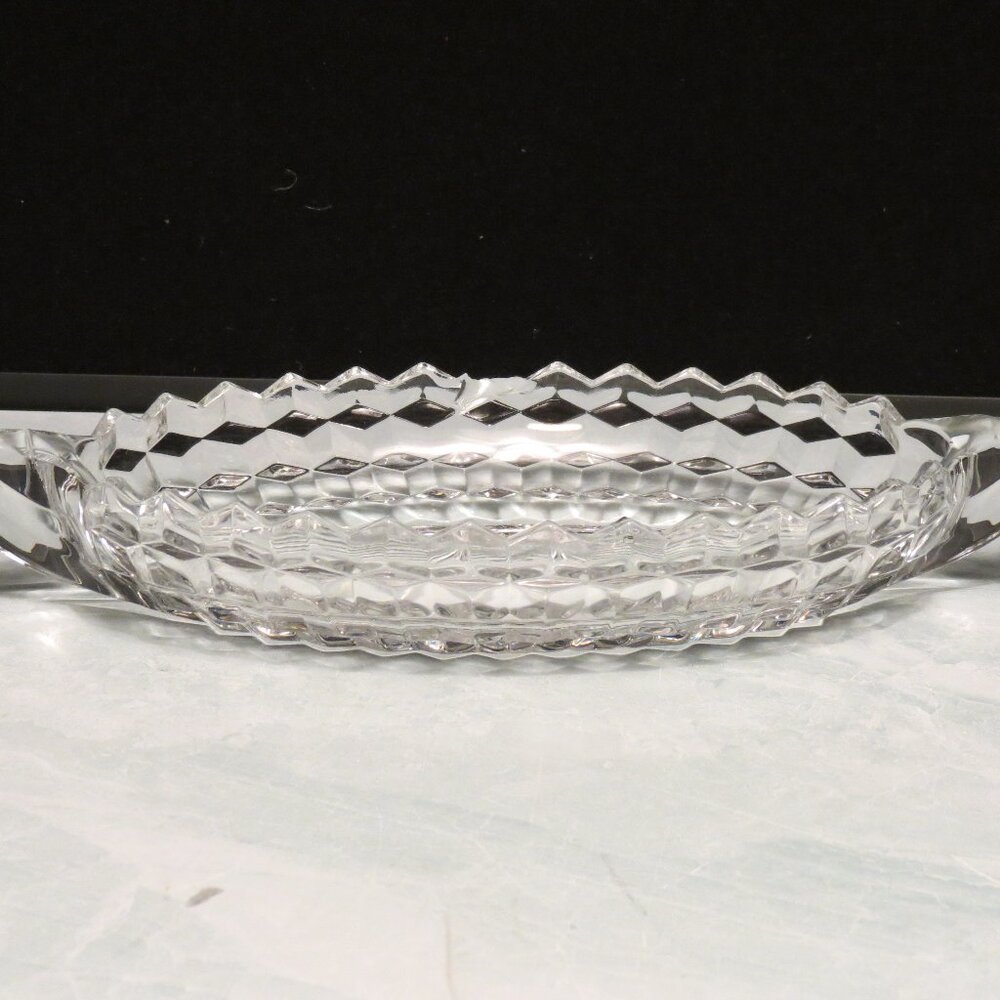 Vtg Glass Fostoria American Clear Cubist Oval Serving Dish *See Descrip.